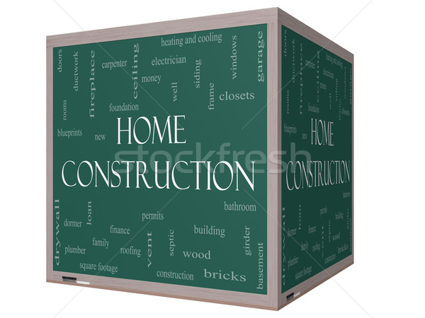 Home Construction Word Cloud Concept on a 3D cube Blackboard Stock photo © mybaitshop