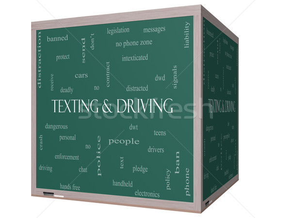 Texting and Driving Word Cloud Concept on a 3D Blackboard Stock photo © mybaitshop