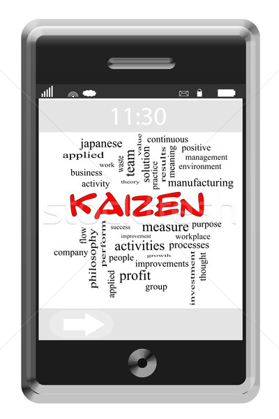 Kaizen Word Cloud Concept on a Touchscreen Phone Stock photo © mybaitshop