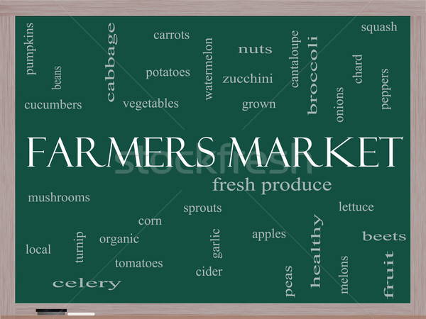 Farmers Market Word Cloud Concept on a Blackboard Stock photo © mybaitshop