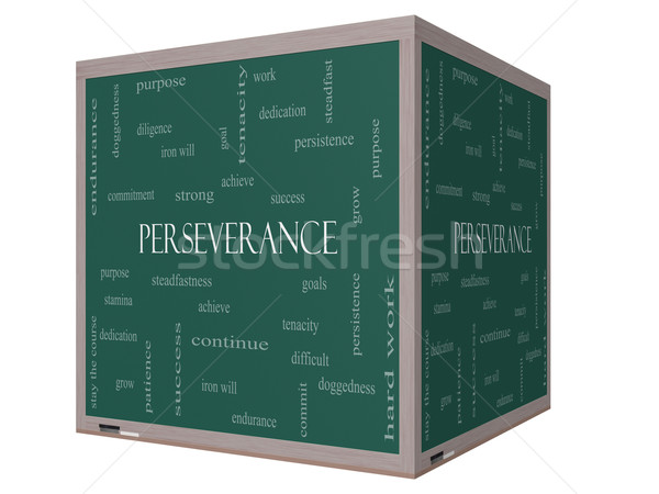 Perseverance Word Cloud Concept on a 3D cube Blackboard Stock photo © mybaitshop