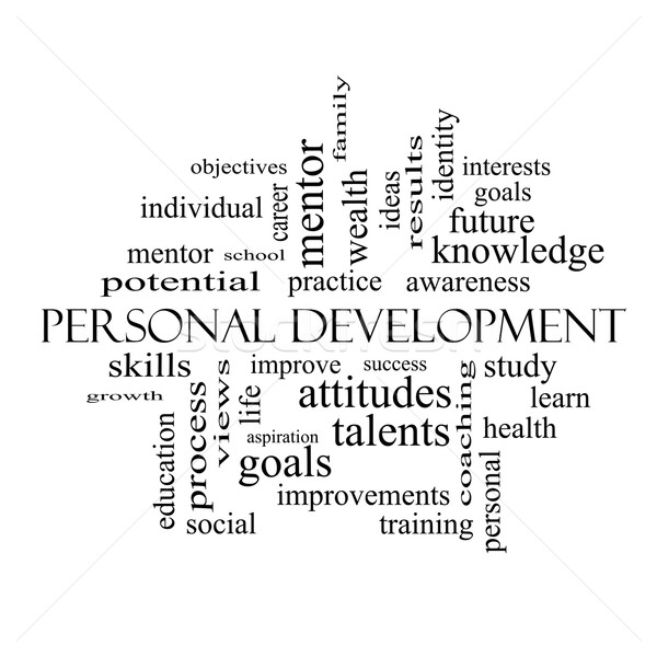 Personal Development Word Cloud Concept in black and white Stock photo © mybaitshop