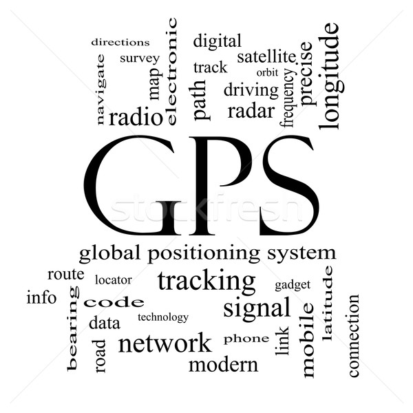 GPS Word Cloud Concept in black and white Stock photo © mybaitshop