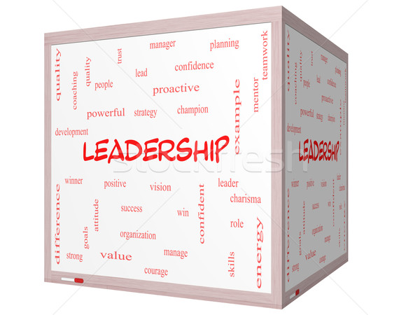 Stock photo: Leadership Word Cloud Concept on a 3D cube Whiteboard