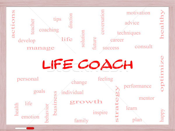 Life Coach Word Cloud Concept on a Whiteboard Stock photo © mybaitshop