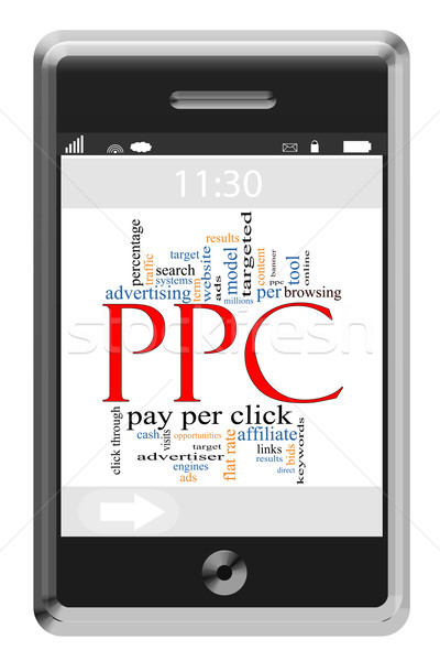 Stock photo: PPC Word Cloud Concept on Touchscreen Phone