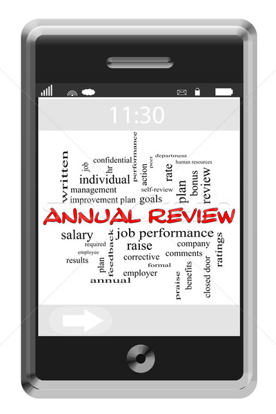 Annual Review Word Cloud Concept on Touchscreen Phone Stock photo © mybaitshop