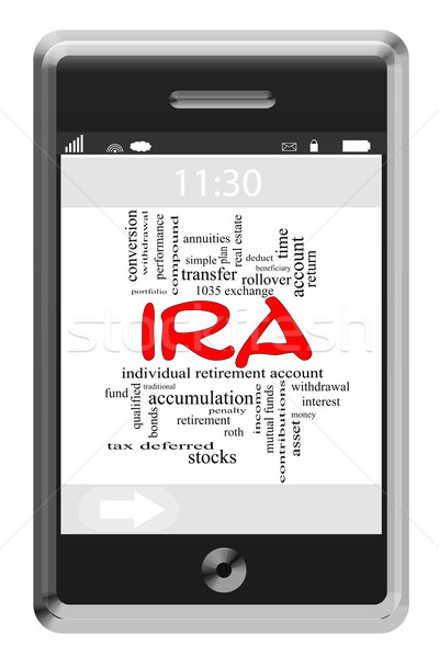 IRA Word Cloud Concept on Touchscreen Phone Stock photo © mybaitshop