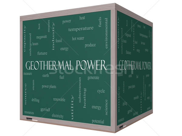 Geothermal Power Word Cloud Concept on a 3D cube Blackboard Stock photo © mybaitshop