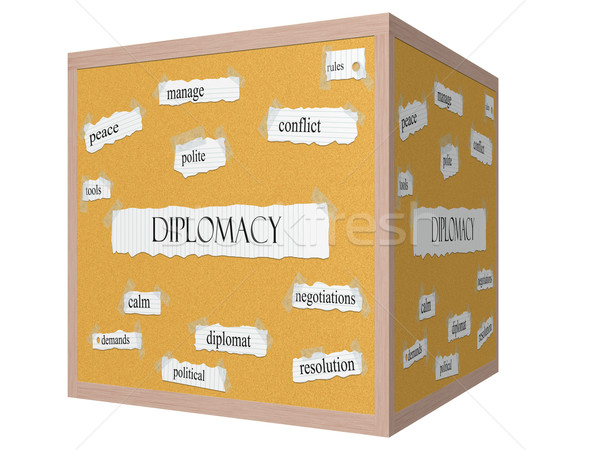Diplomacy 3D cube Corkboard Word Concept Stock photo © mybaitshop