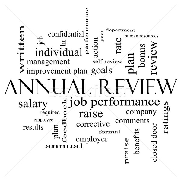 Annual Review Word Cloud Concept in black and white Stock photo © mybaitshop