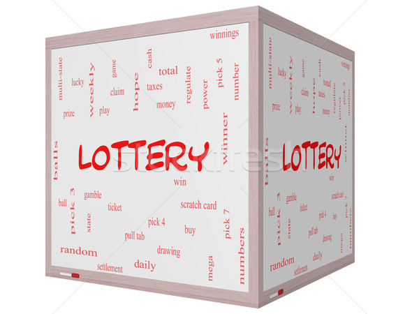 Lottery Word Cloud Concept on a 3D cube Whiteboard Stock photo © mybaitshop