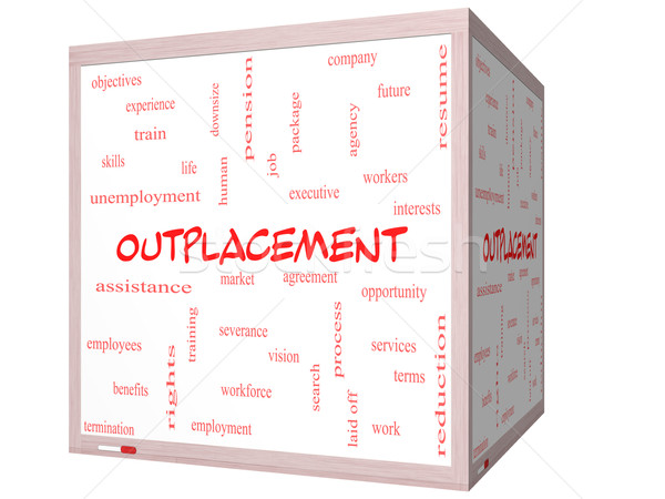 Outplacement Word Cloud Concept on a 3D cube Whiteboard Stock photo © mybaitshop