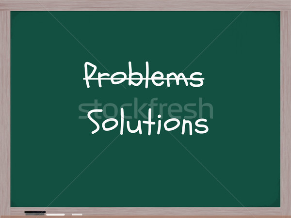 Foto stock: Problemas · soluções · quadro-negro · lousa · palavra · fora
