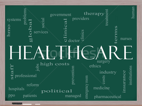 Healthcare word cloud on blackboard Stock photo © mybaitshop