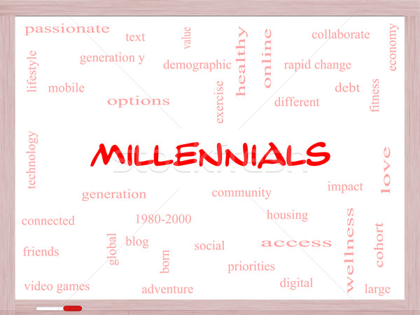 Millennials Word Cloud Concept on a Whiteboard Stock photo © mybaitshop