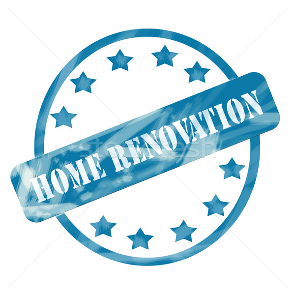 Blue Weathered Home Renovations Stamp Circle and Stars Stock photo © mybaitshop