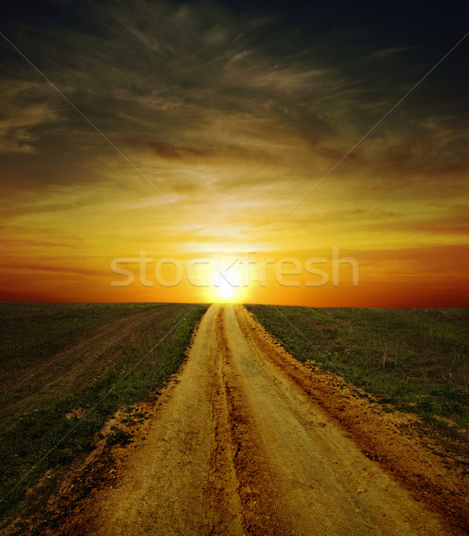 Stock foto: Sonnenuntergang · Straße · Himmel · Gras · Sonne · Landschaft