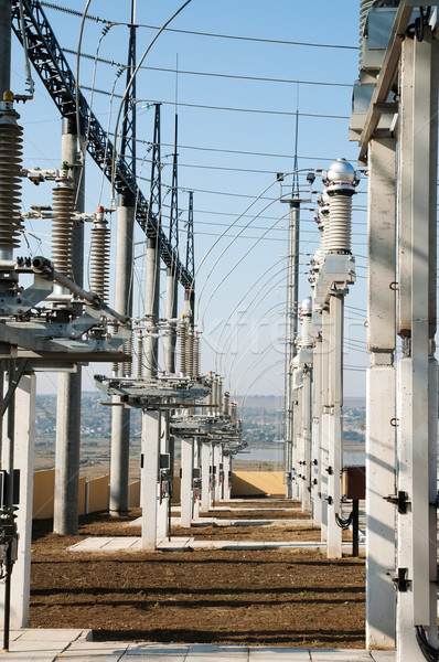 Stock photo: part of high-voltage substation with switches and disconnectors