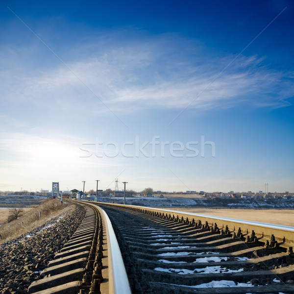 Ferrocarril horizonte profundo cielo azul puesta de sol sol Foto stock © mycola