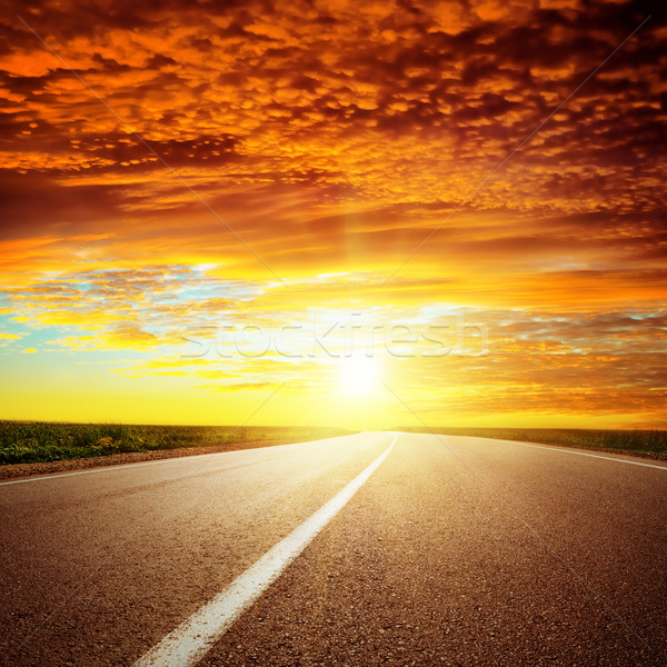 Rouge dramatique coucher du soleil asphalte route résumé Photo stock © mycola
