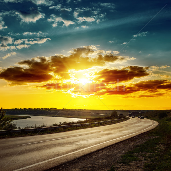 良い 日没 アスファルト 道路 太陽 風景 ストックフォト © mycola