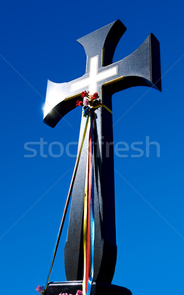 Hristiyanlık çapraz mavi gökyüzü gökyüzü ışık uzay Stok fotoğraf © mycola