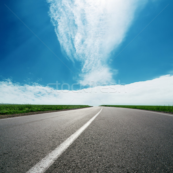 アスファルト 道路 曇った 地平線 青空 空 ストックフォト © mycola