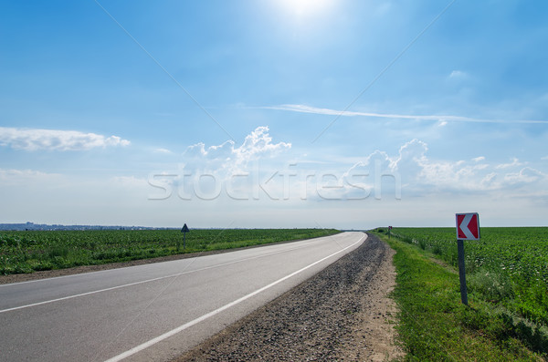 アスファルト 道路 曇った 空 太陽 青 ストックフォト © mycola