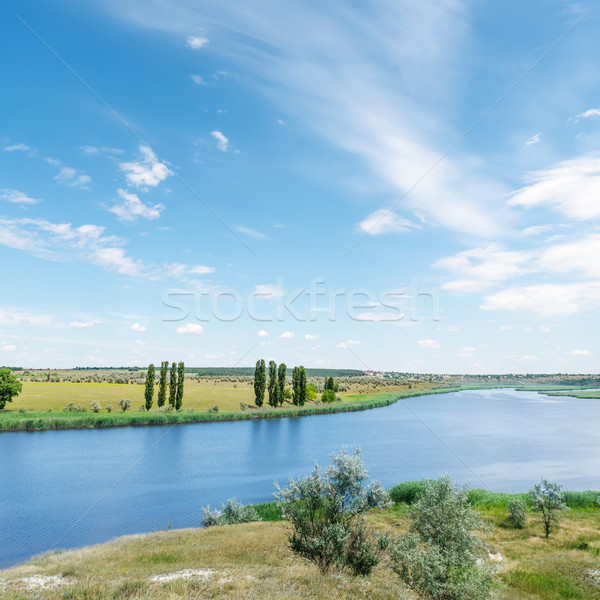 реке зеленая трава облака Blue Sky небе трава Сток-фото © mycola