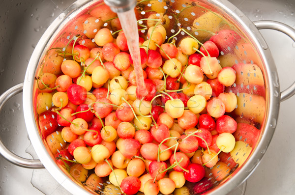 watering fresh cherry in colander Stock photo © mycola