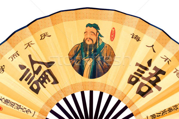 Confucius portrait on Chinese fan (clipping path!) isolated  Stock photo © myfh88