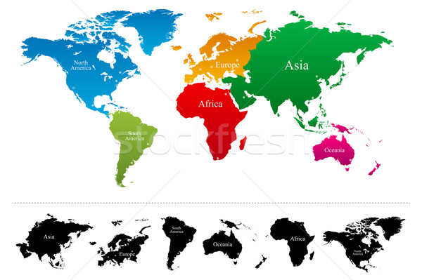 Vetor mapa do mundo colorido continentes atlas abstrato Foto stock © myfh88