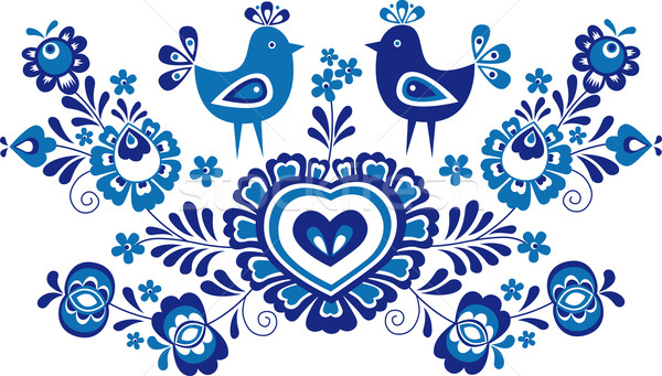 Ornamenten vereenvoudigd Blauw versie achtergrond vogel Stockfoto © MyosotisRock