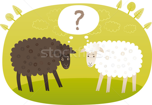Negru alb doua oaie iarbă fermă întrebare Imagine de stoc © MyosotisRock