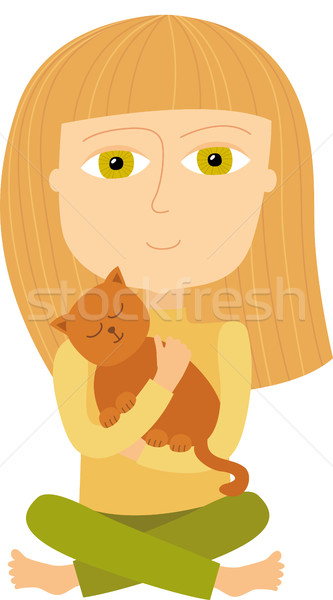 Cute girl holding a little cat Stock photo © MyosotisRock