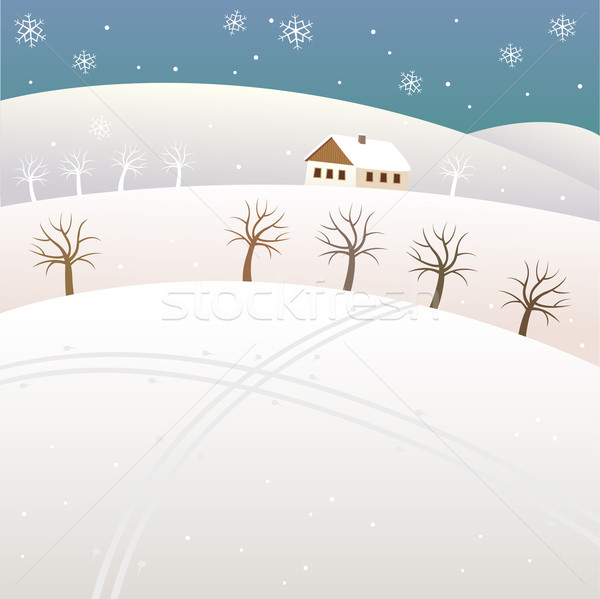 Schi traseu câmp fermă alb Crăciun Imagine de stoc © MyosotisRock