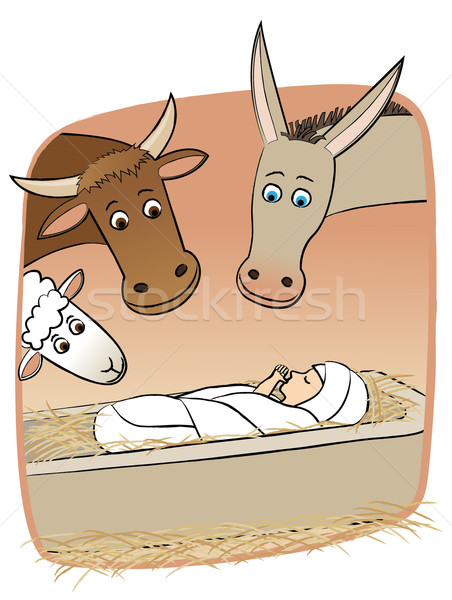 Zwierząt patrząc mały Jezusa snem krowy Zdjęcia stock © MyosotisRock