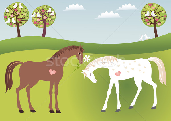 Konie kochający dwa wszyscy wiosną Zdjęcia stock © MyosotisRock