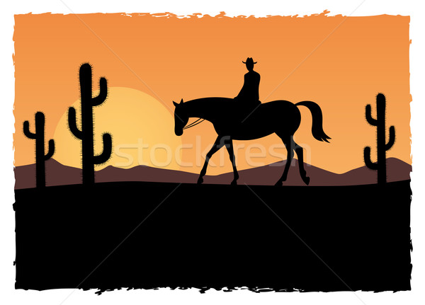 Pôr do sol noite cena cavalo homem noite Foto stock © MyosotisRock
