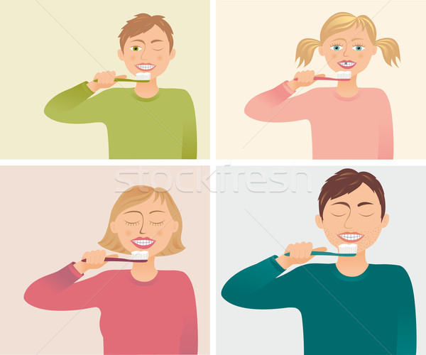 Czyszczenia zęby całość rodziny zestaw zdjęcia Zdjęcia stock © MyosotisRock