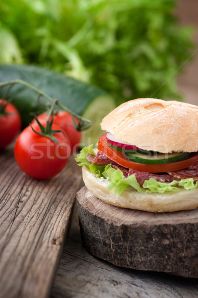 Delicioso sándwich jamón queso salami hortalizas Foto stock © mythja