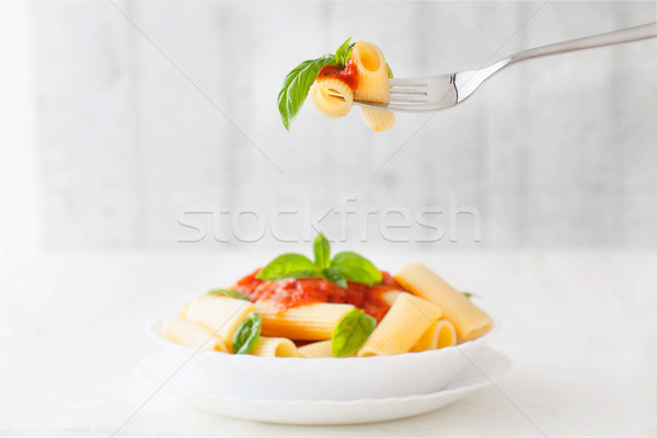 パスタ トマトソース バジル フォーク のイタリア料理 地中海料理 ストックフォト © mythja