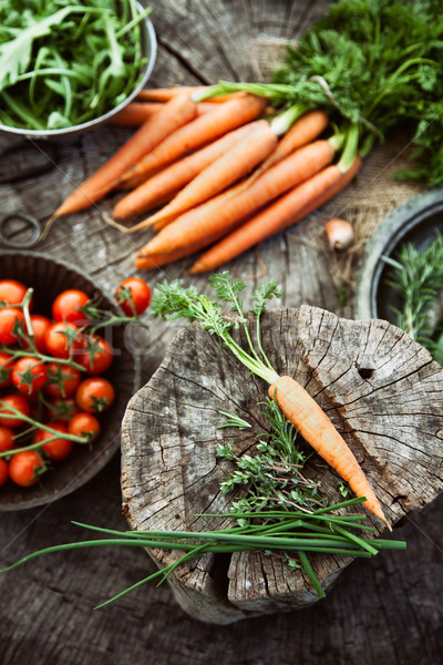 ストックフォト: 野菜 · 新鮮な · オーガニック · 食品 · 健康食品 · 木材