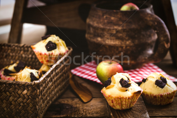 Chocolate chips and almond muffins Stock photo © mythja