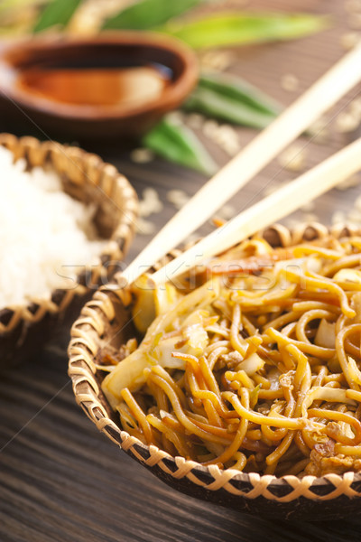 Stock foto: Chinesisches · Essen · Ei · Nudeln · Huhn · Gemüse · gedämpft