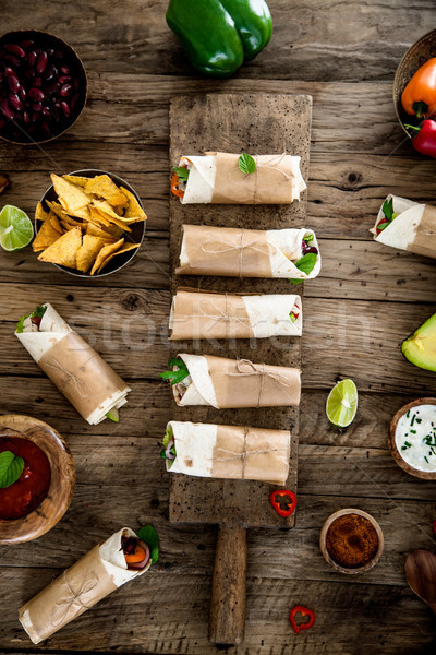 Stock photo: Tortilla wraps with vegetables
