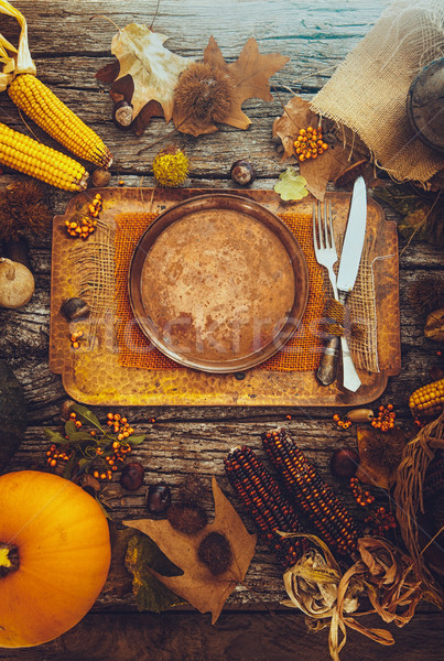 Şükran Günü gün akşam yemeği sonbahar meyve plaka Stok fotoğraf © mythja