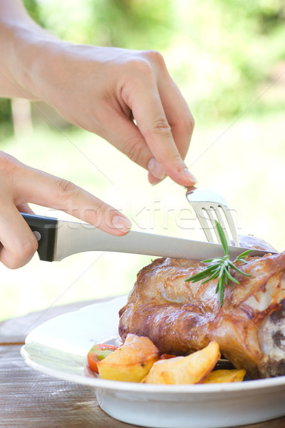 Veal knuckle with potatoes Stock photo © mythja