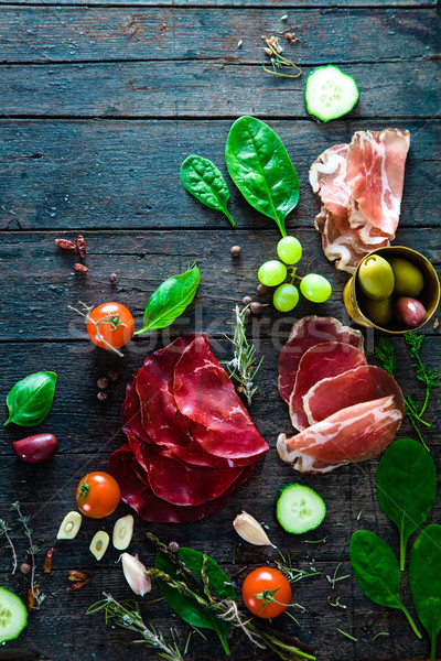 Italiaans ham prosciutto salami ingrediënten bruschetta Stockfoto © mythja